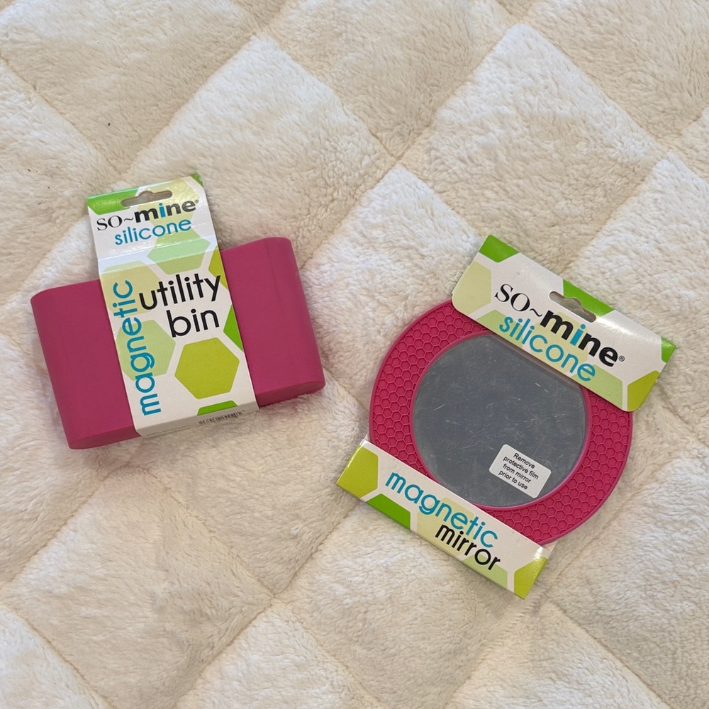 So~mine Silicone Magnetic Utility Bin and Magnetic Mirror in Pink